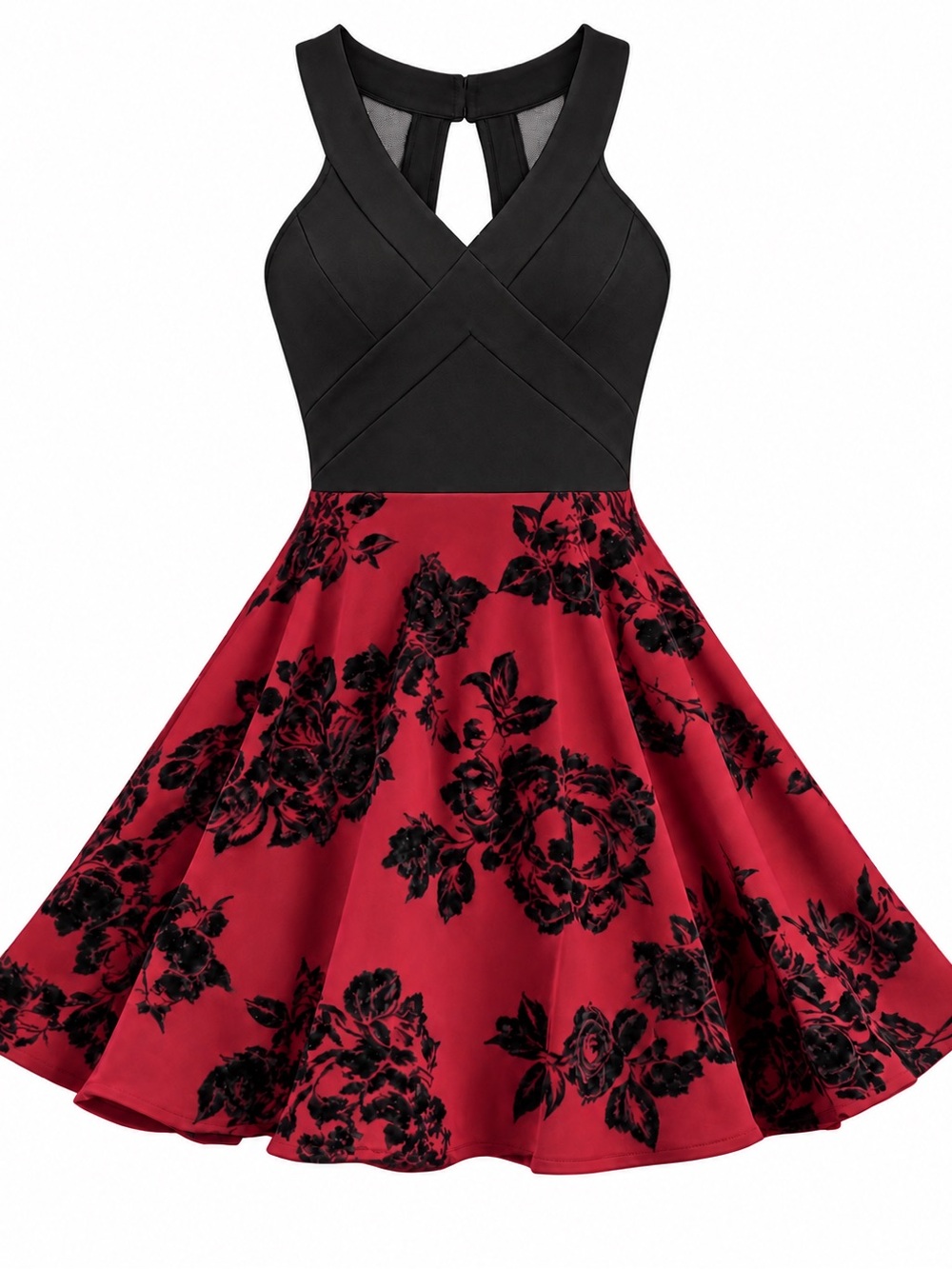 Burgundy Black Floral Velvet Fit Flare Party Dress Juniors 9 Crystal Doll